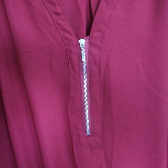 3/$20 Burgundy Blouse With Flared Sleeves & Zipper - Picture 5 of 9